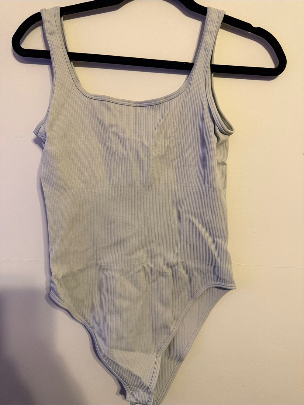 Light Gray Ribbed Scoop-Neck Bodysuit